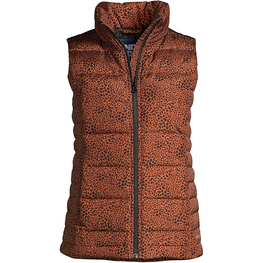LANDS’ END Down Vest XXL Brown Lands' End Womens Puffer Down Vest Burnt Caramel Leopard